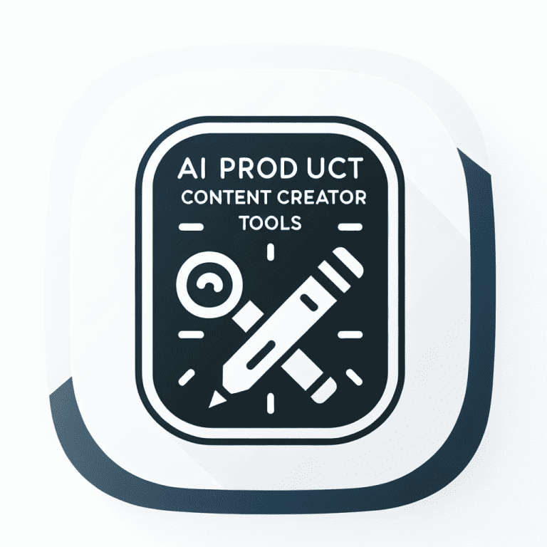 A white icon with the words al product content creator tools.