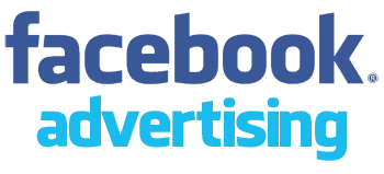 The facebook advertising logo on a blue background.