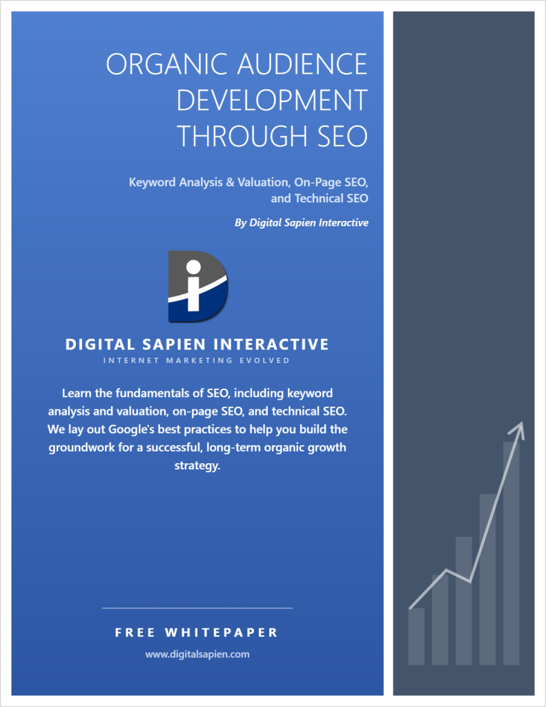 Organic Audience Development Through SEO free whitepaper cover by Digital Sapien Interactive