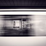 A black and white photo of a train.